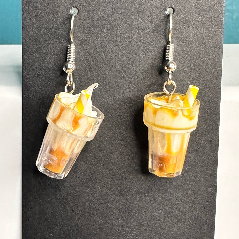 Ice coffee earrings. Made with epoxy